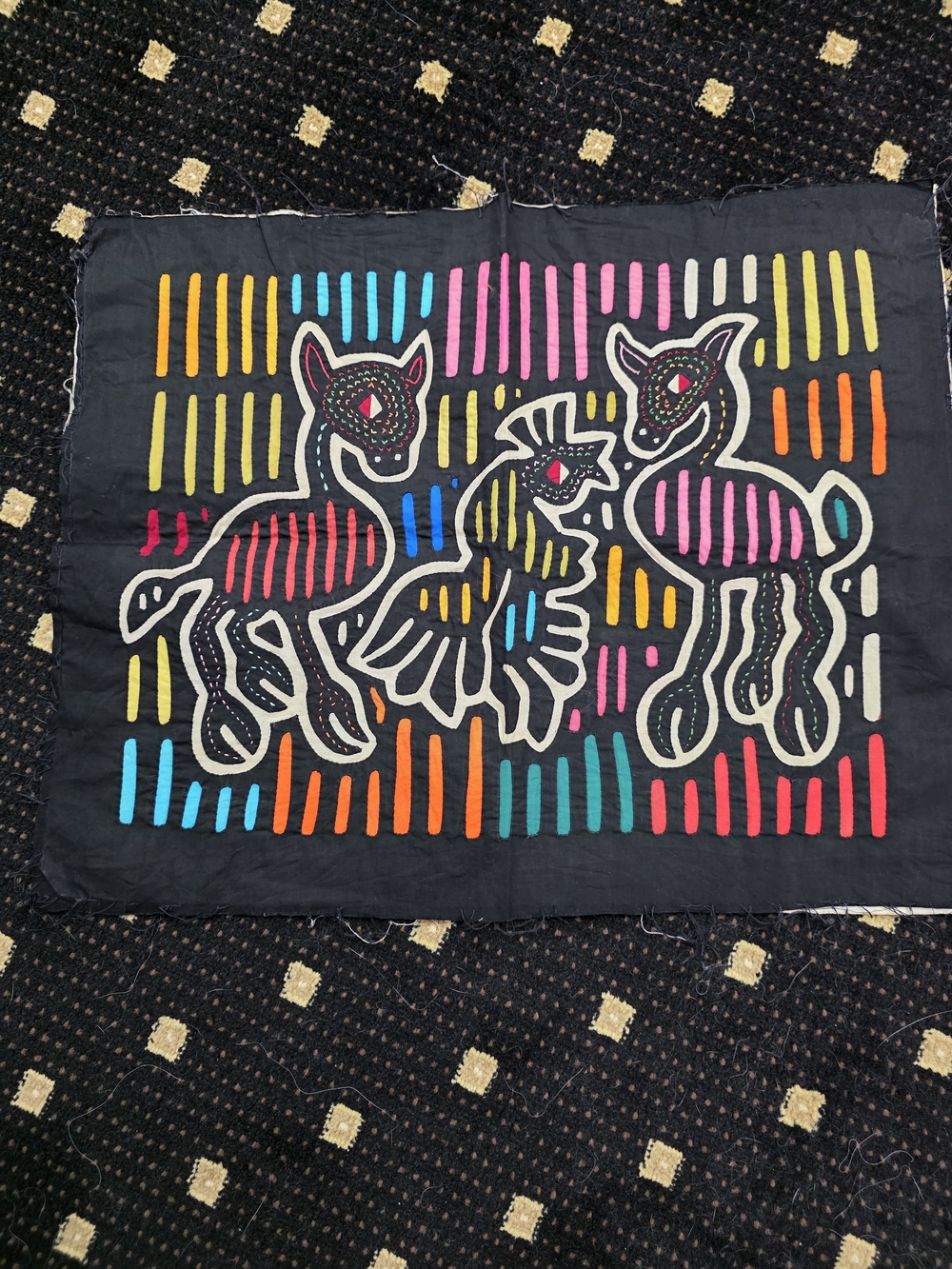 Mola Hand Stitch Art Work Panama Columbia Vintage 17.5" X 14"
